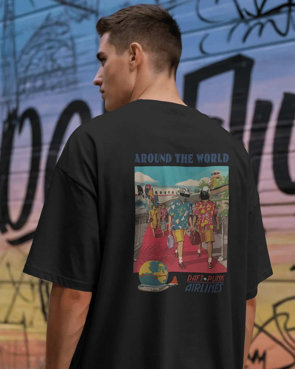 DAFT PUNK Unisex premium Terry Oversized Tee (front & back design)